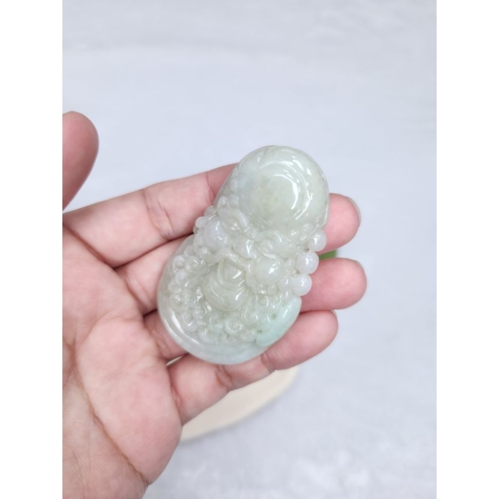 逸品軒～天然緬甸玉A貨-Z7109-細糯達摩墜子✅️長約58.8mm寬約35.6mm厚約12.8mm-細節圖6