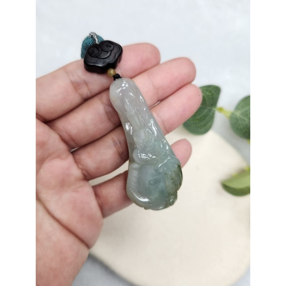 逸品軒～天然緬甸玉A貨-Z7113-細糯帶綠普賢菩薩吊墜✅️長約57.3mm寬約24.2mm厚約12.1mm-細節圖6