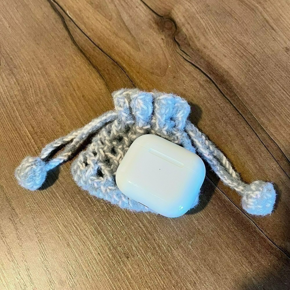Jenny′s good life手作毛線針織格子球球束口袋/耳機包/耳機袋-細節圖6