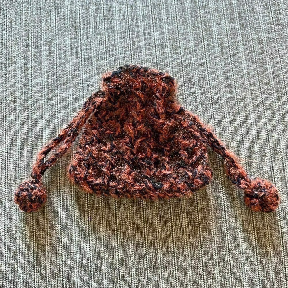 Jenny′s good life手作毛線針織格子球球束口袋/耳機包/耳機袋-細節圖2