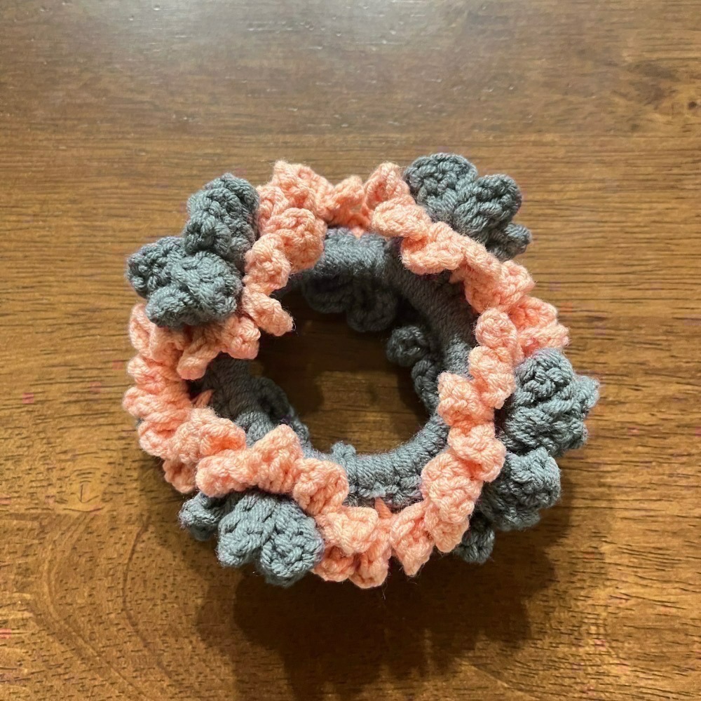 Jenny′s good life手作毛線針織雙色雙層捲捲花邊髮圈/大腸圈/髮飾-細節圖2