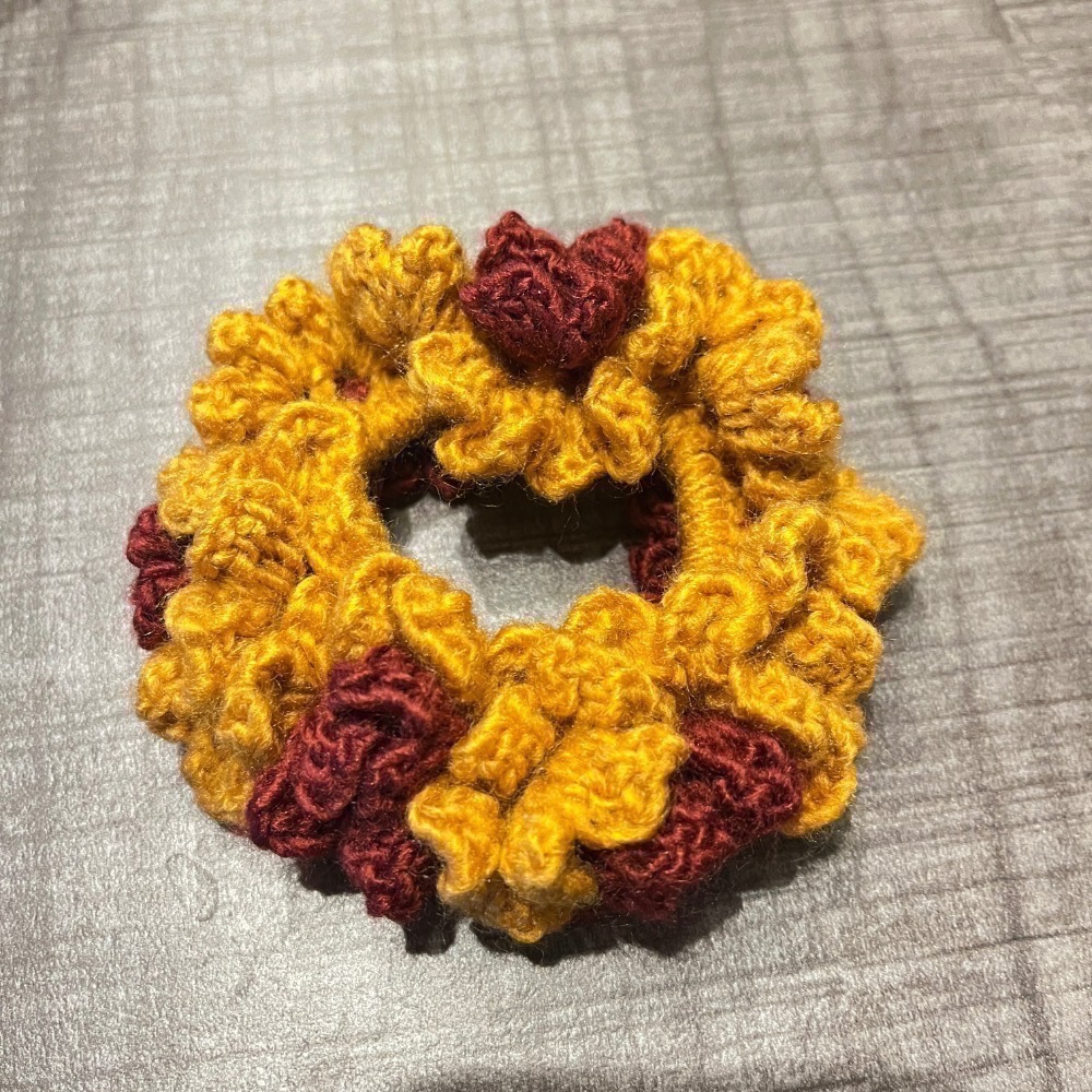 Jenny′s good life手作毛線針織雙色雙層捲捲花邊髮圈/大腸圈/髮飾-細節圖4