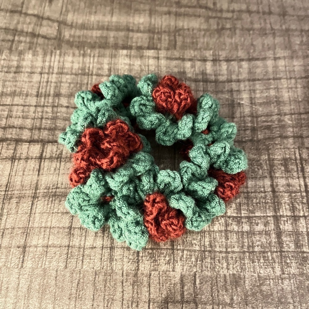 Jenny′s good life手作毛線針織雙色雙層捲捲花邊髮圈/大腸圈/髮飾-細節圖5