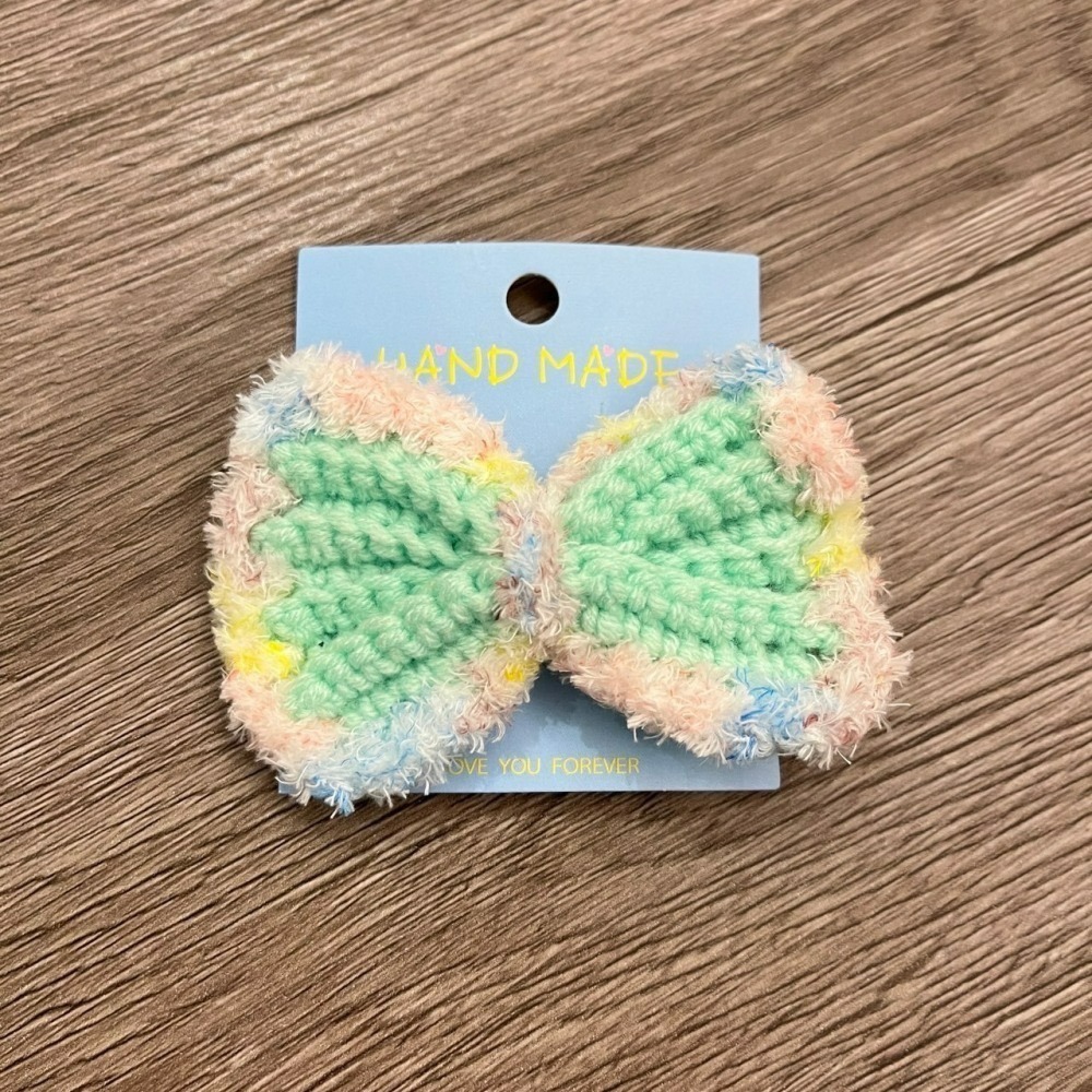 Jenny′s good life手作毛線針織蝴蝶結髮夾/髮飾 (奶油白X毛毛獨角獸、鵝黃X毛毛彩虹)-細節圖6