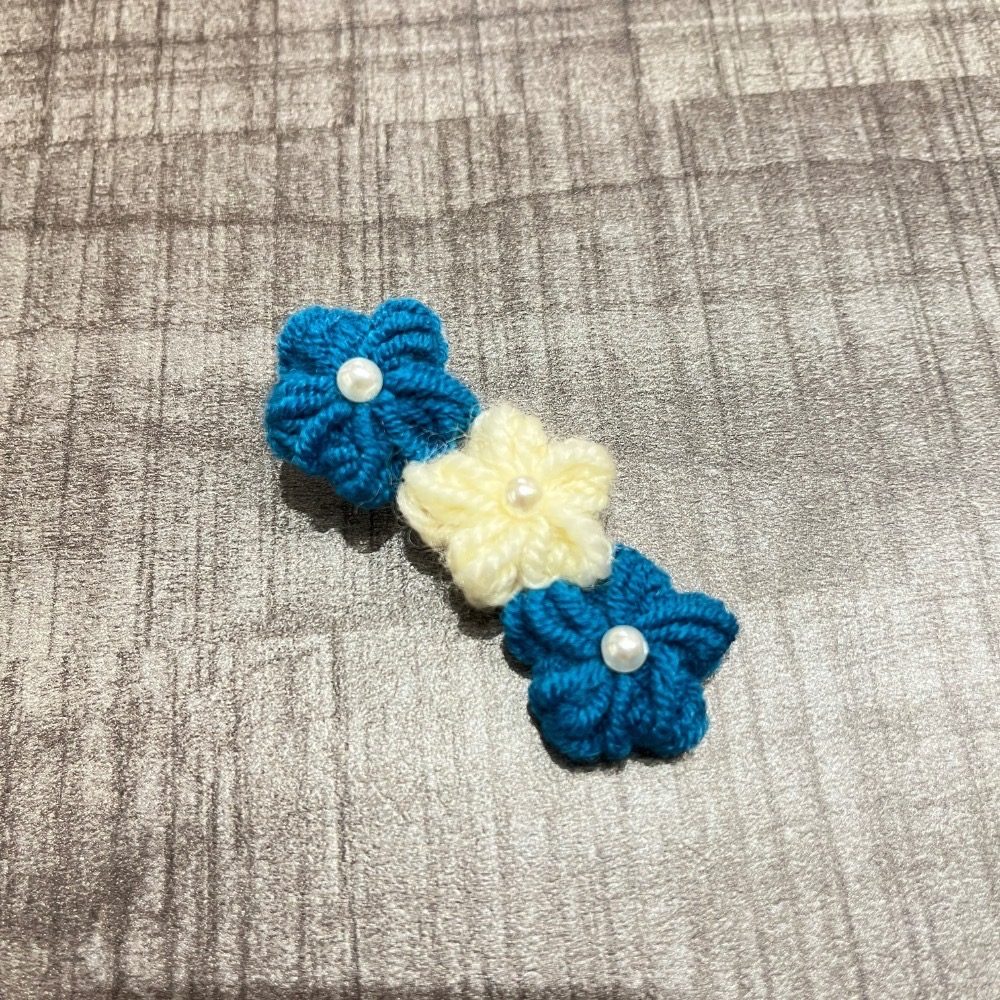 Jenny′s good life手作毛線針織三顆泡芙小花髮夾/髮飾-細節圖5