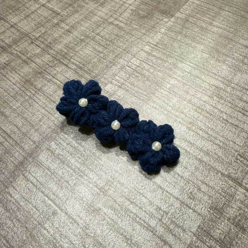 Jenny′s good life手作毛線針織三顆珍珠泡芙小花髮夾/髮飾-細節圖8