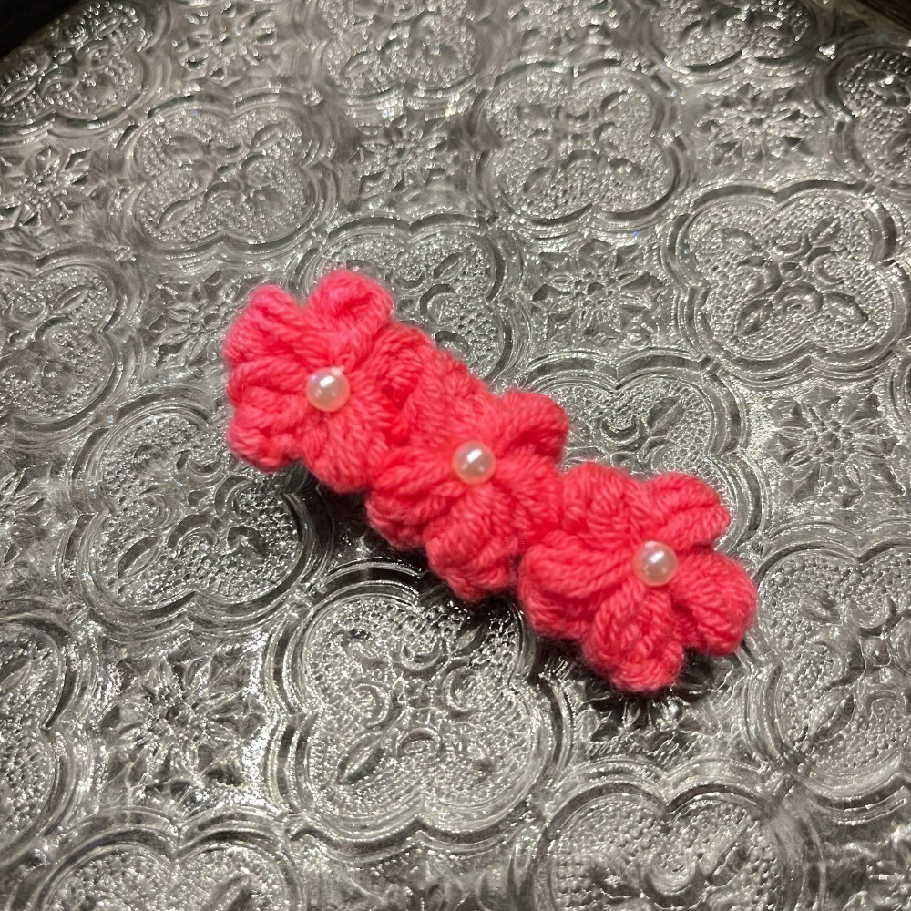 Jenny′s good life手作毛線針織三顆珍珠泡芙小花髮夾/髮飾-規格圖10