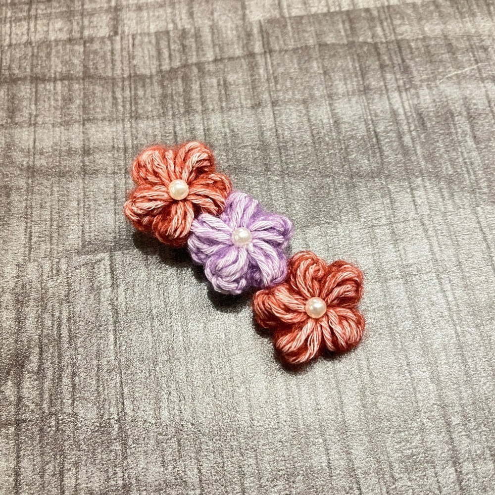 Jenny′s good life手作毛線針織三顆珍珠泡芙小花髮夾/髮飾-規格圖8