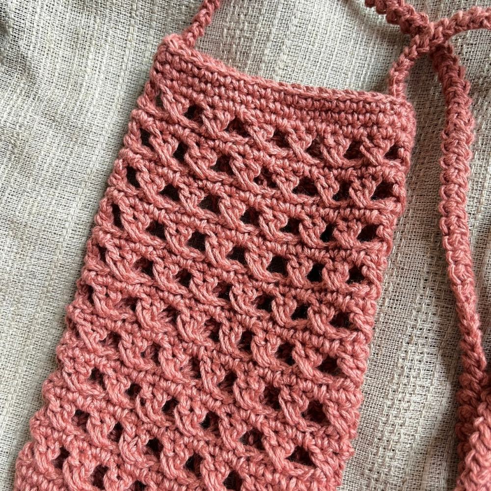 Jenny′s good life手作毛線針織乾燥玫瑰三角簍空手機背帶/側背包-細節圖3
