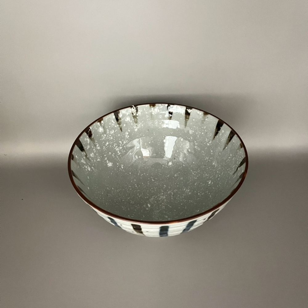 日本製美濃燒藍色咖啡色直條紋陶瓷碗 飯碗-細節圖2