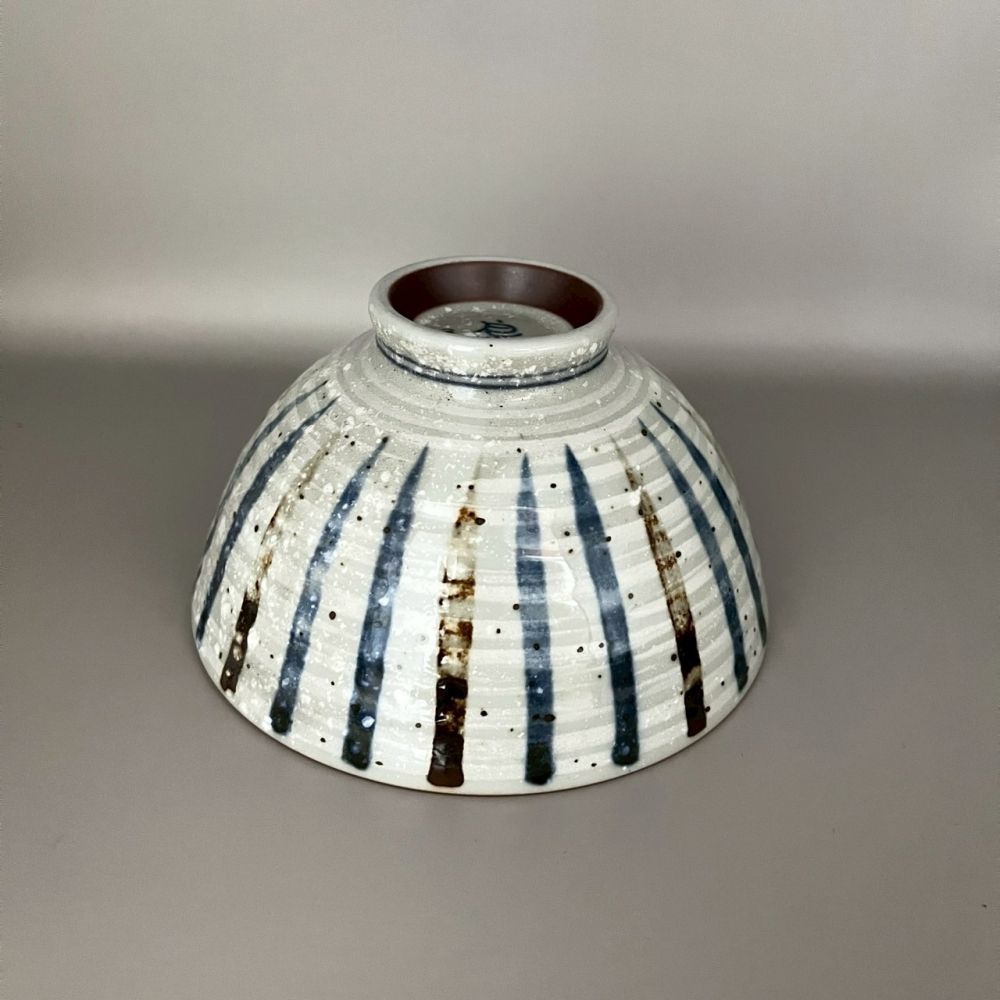 日本製美濃燒藍色咖啡色直條紋陶瓷碗 飯碗-細節圖3