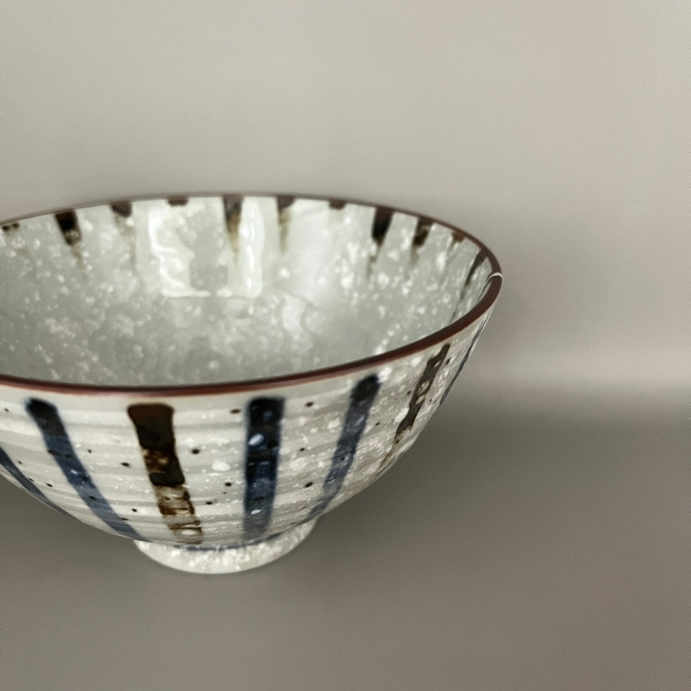 日本製美濃燒藍色咖啡色直條紋陶瓷碗 飯碗-細節圖5