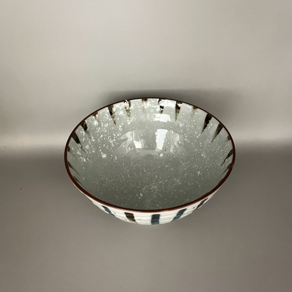 日本製美濃燒藍色咖啡色直條紋陶瓷碗 飯碗-細節圖2