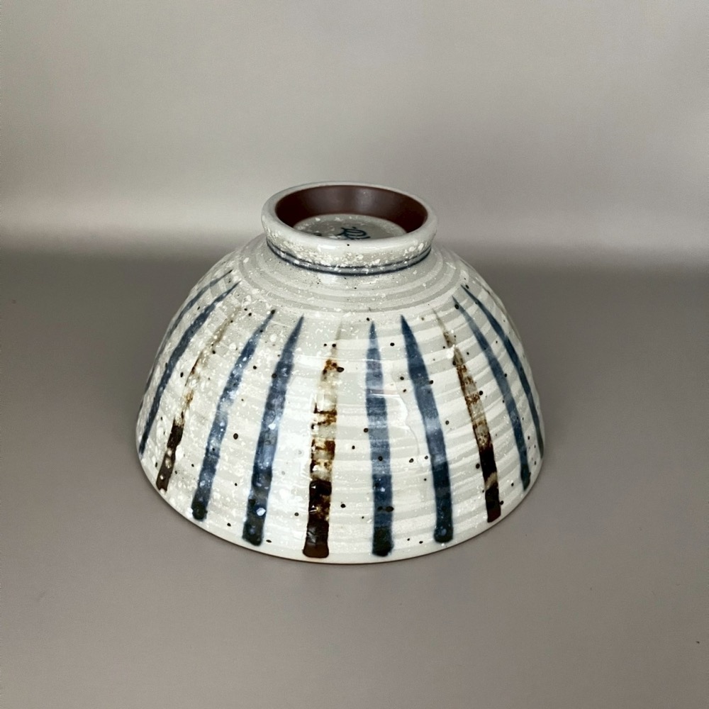 日本製美濃燒藍色咖啡色直條紋陶瓷碗 飯碗-細節圖3