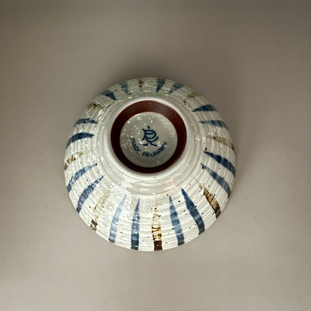 日本製美濃燒藍色咖啡色直條紋陶瓷碗 飯碗-細節圖4