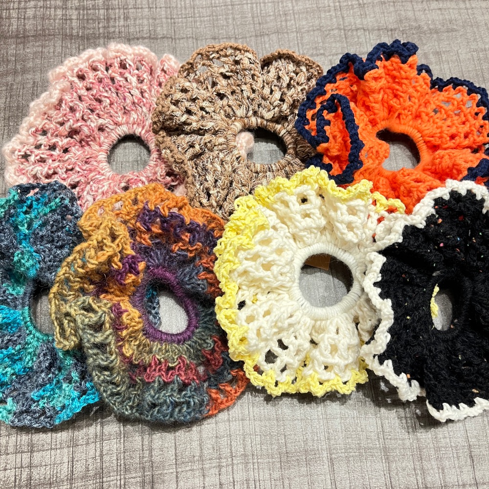 Jenny’s good life 手作毛線鏤空格子花邊寬版大腸圈 髮圈-細節圖10