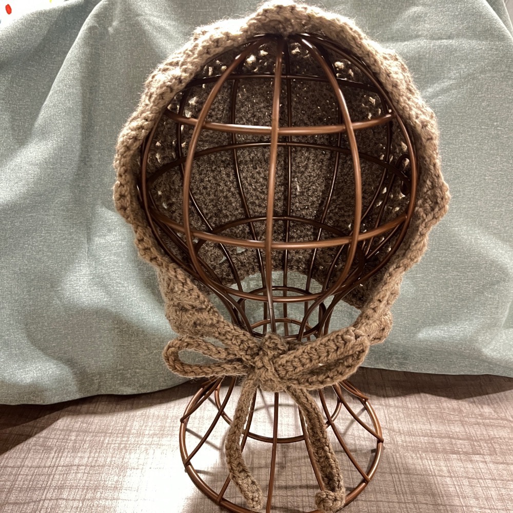 Jenny’s good life 手作毛線咖灰波浪花邊遮耳毛帽 遮耳帽-細節圖4