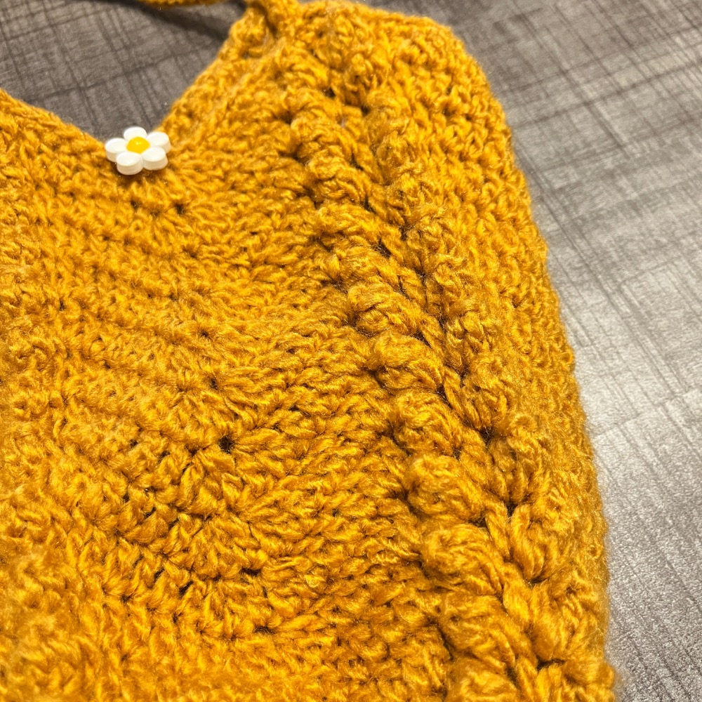 Jenny’s good life 手作毛線小花鈕扣與黃色麥穗單肩包 手作包包 毛線包包-細節圖2