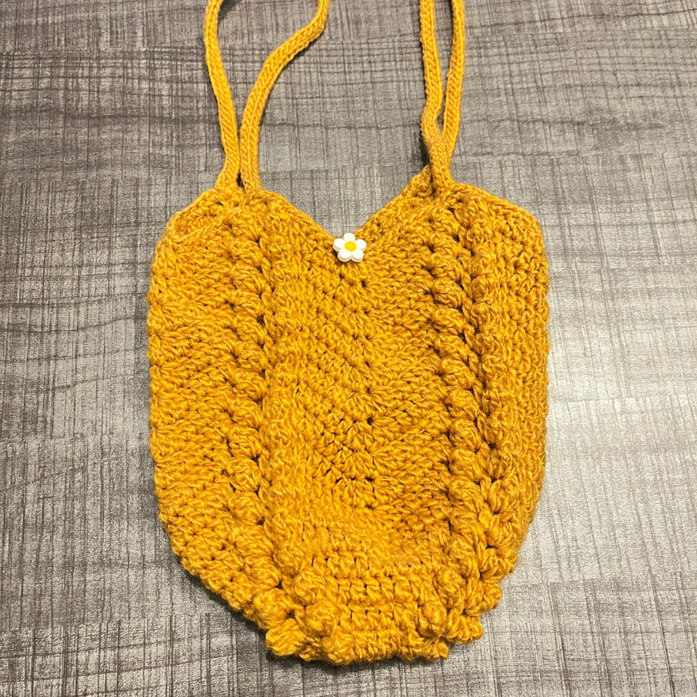 Jenny’s good life 手作毛線小花鈕扣與黃色麥穗單肩包 手作包包 毛線包包-細節圖4
