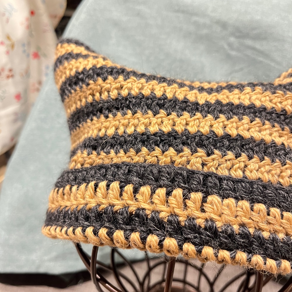 Jenny’s good life 手作毛線黑色咖啡條紋貓耳毛帽 貓耳帽 手作毛帽-細節圖2