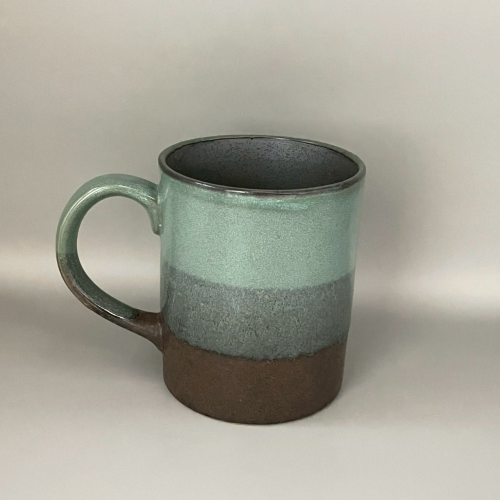 日本製美濃燒藍色與咖啡色系三色色塊陶瓷馬克杯 杯子 水杯 300ml-細節圖2