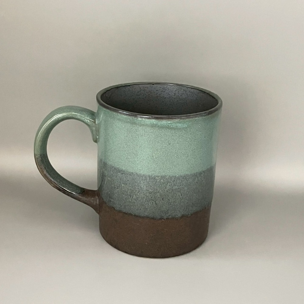 日本製美濃燒藍色與咖啡色系三色色塊陶瓷馬克杯 杯子 水杯 300ml-細節圖2