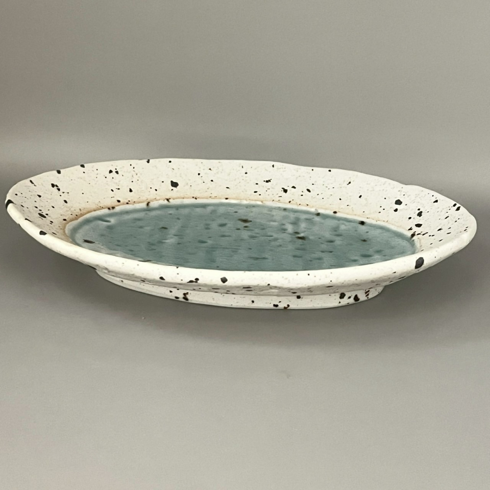 日本製美濃燒湖水藍不規則橢圓盤 陶瓷盤 餐盤 長丸皿 小盤子 小碟子-細節圖4