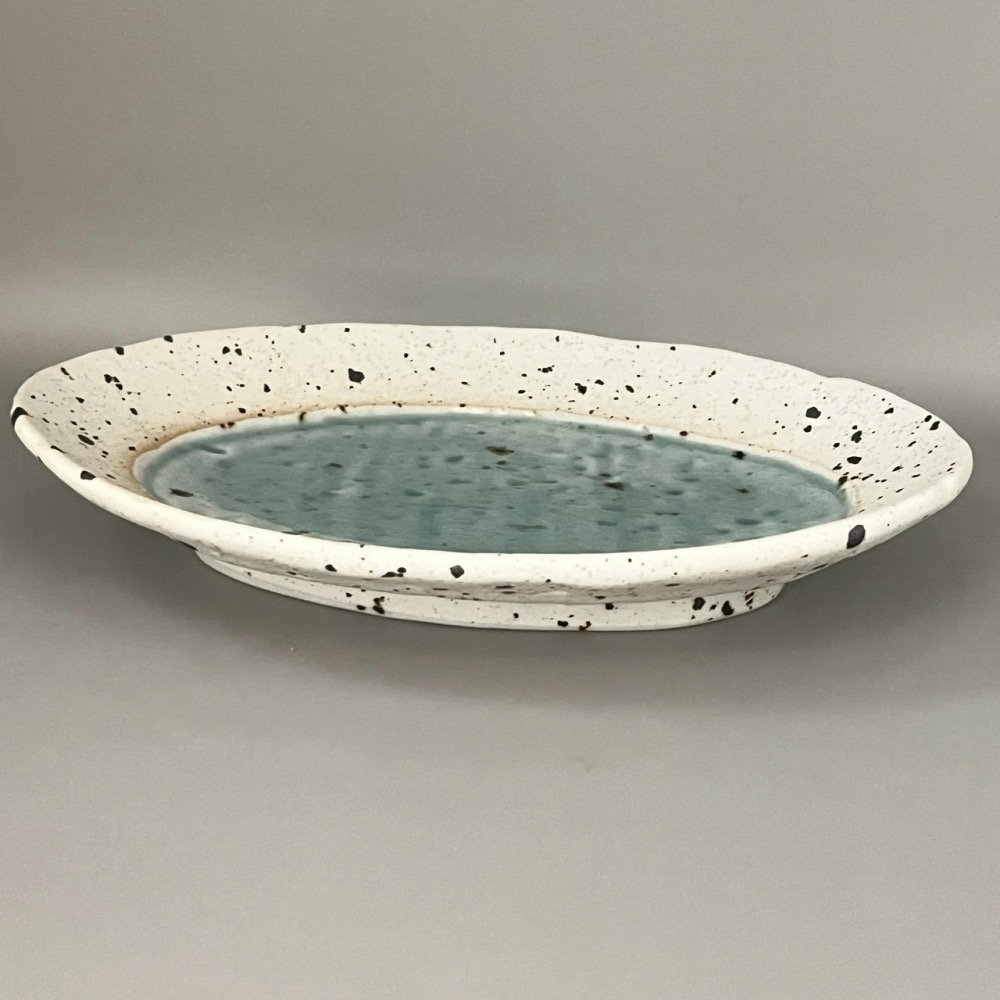 日本製美濃燒湖水藍不規則橢圓盤 陶瓷盤 餐盤 長丸皿 小盤子 小碟子-細節圖4