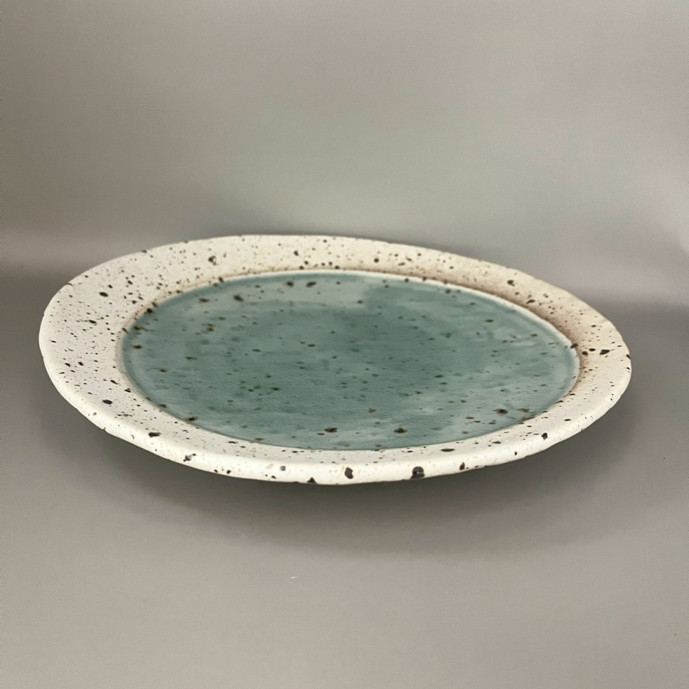 日本製美濃燒湖水藍不規則圓盤 陶瓷盤 餐盤 丸皿 20cm-細節圖4