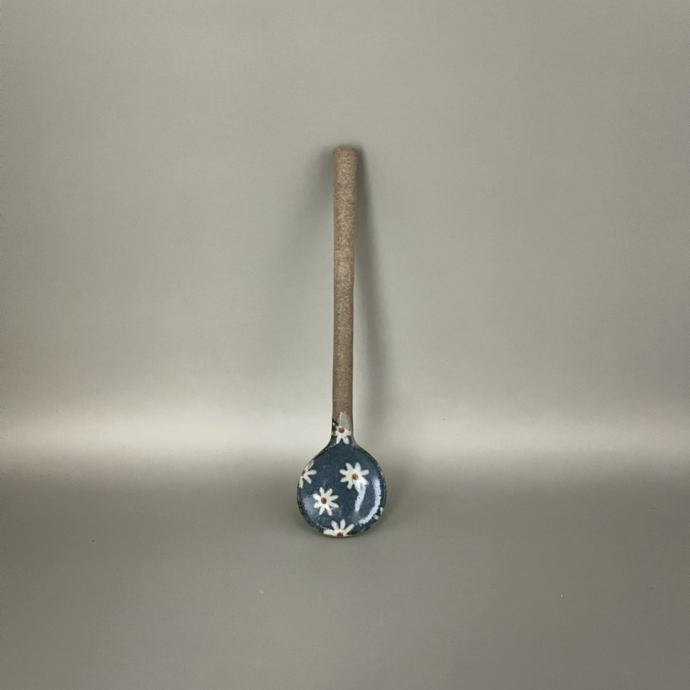 日本製文山窯美濃燒白色小花陶瓷攪拌湯匙 攪拌棒 攪拌匙-細節圖5