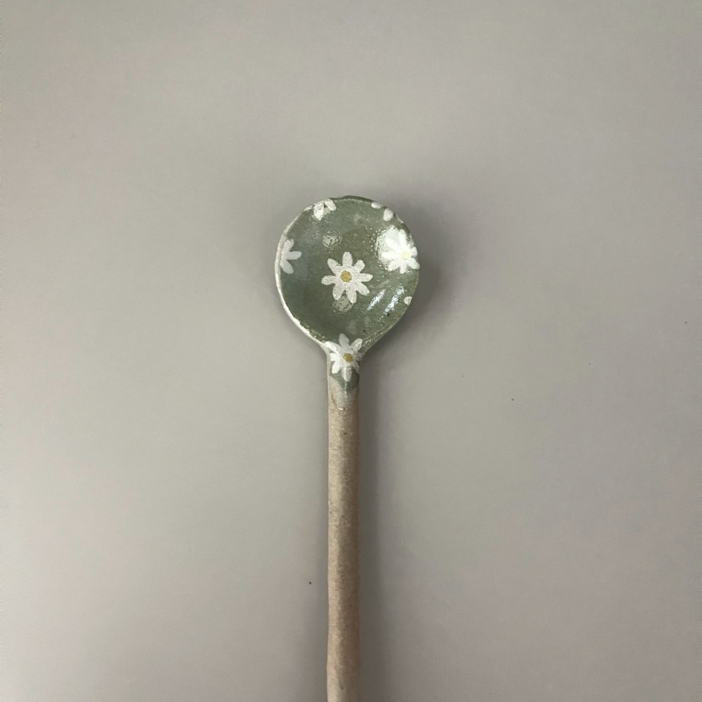 日本製文山窯美濃燒白色小花陶瓷攪拌湯匙 攪拌棒 攪拌匙-細節圖7