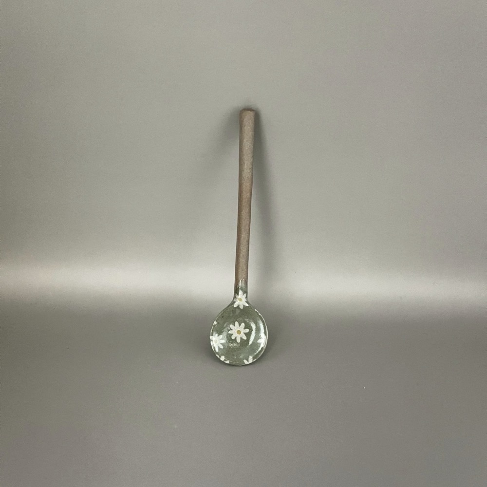 日本製文山窯美濃燒白色小花陶瓷攪拌湯匙 攪拌棒 攪拌匙-細節圖4