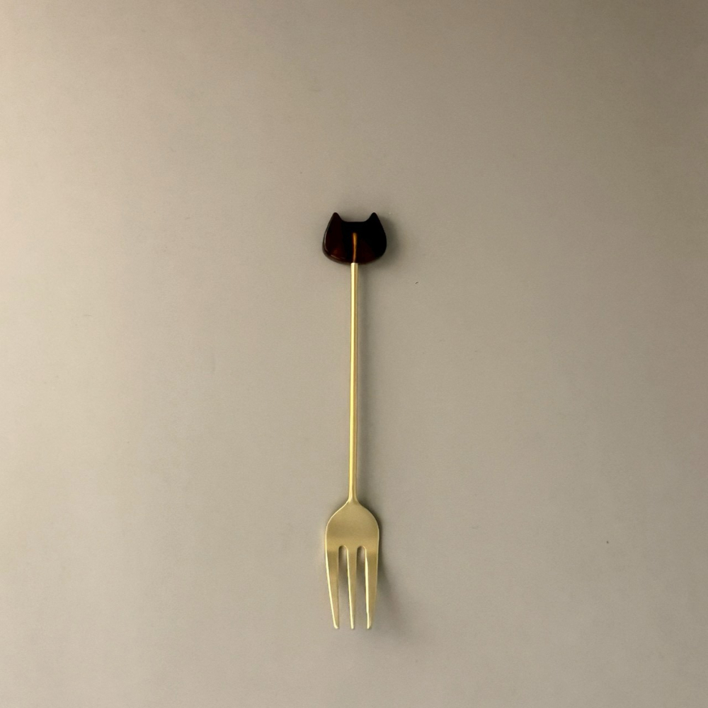 日本製貓咪造型叉子 甜點叉 12.5公分 琥珀色 白色大理石 灰藍色-細節圖4