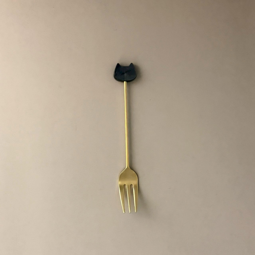 日本製貓咪造型叉子 甜點叉 12.5公分 琥珀色 白色大理石 灰藍色-細節圖5