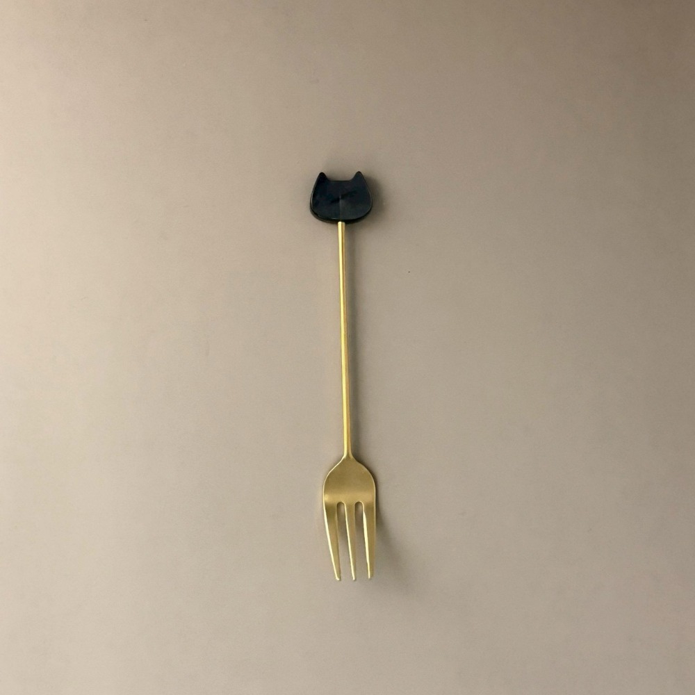 日本製貓咪造型叉子 甜點叉 12.5公分 琥珀色 白色大理石 灰藍色-規格圖5