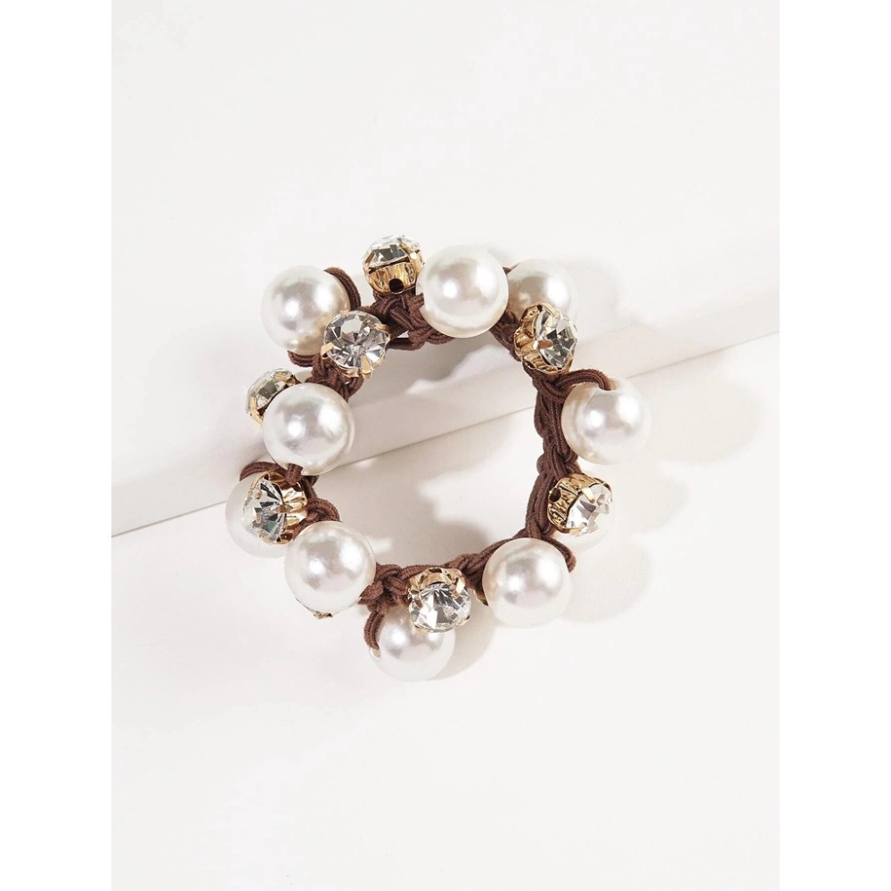 【粉紅泡泡】韓風 珍珠和水鑽裝飾髮圈 1入-規格圖4