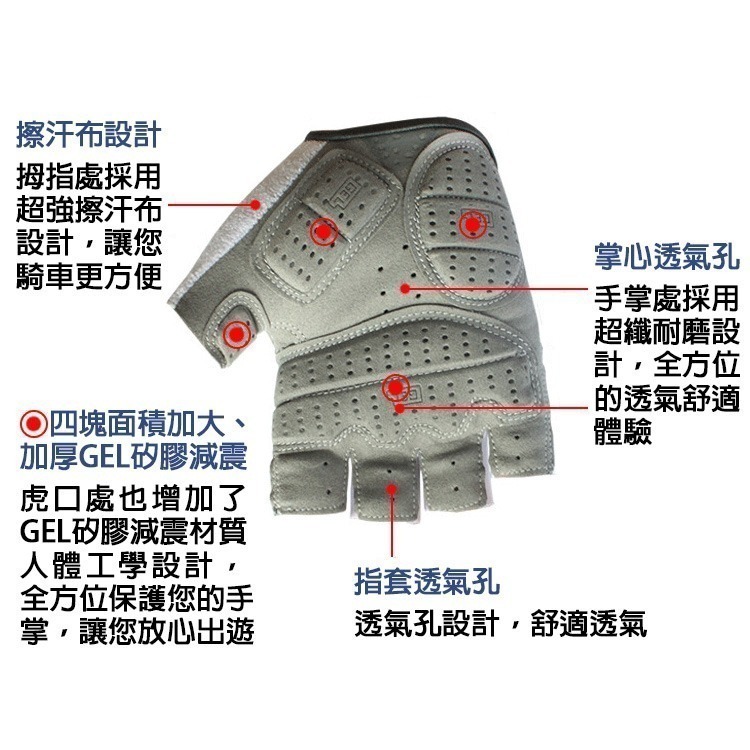 CYCLE ZONE 藍白手套 自行車手套 腳踏車手套 加厚護墊 GEL矽膠減震 人體工學 透氣 半指 (PEARL-細節圖5