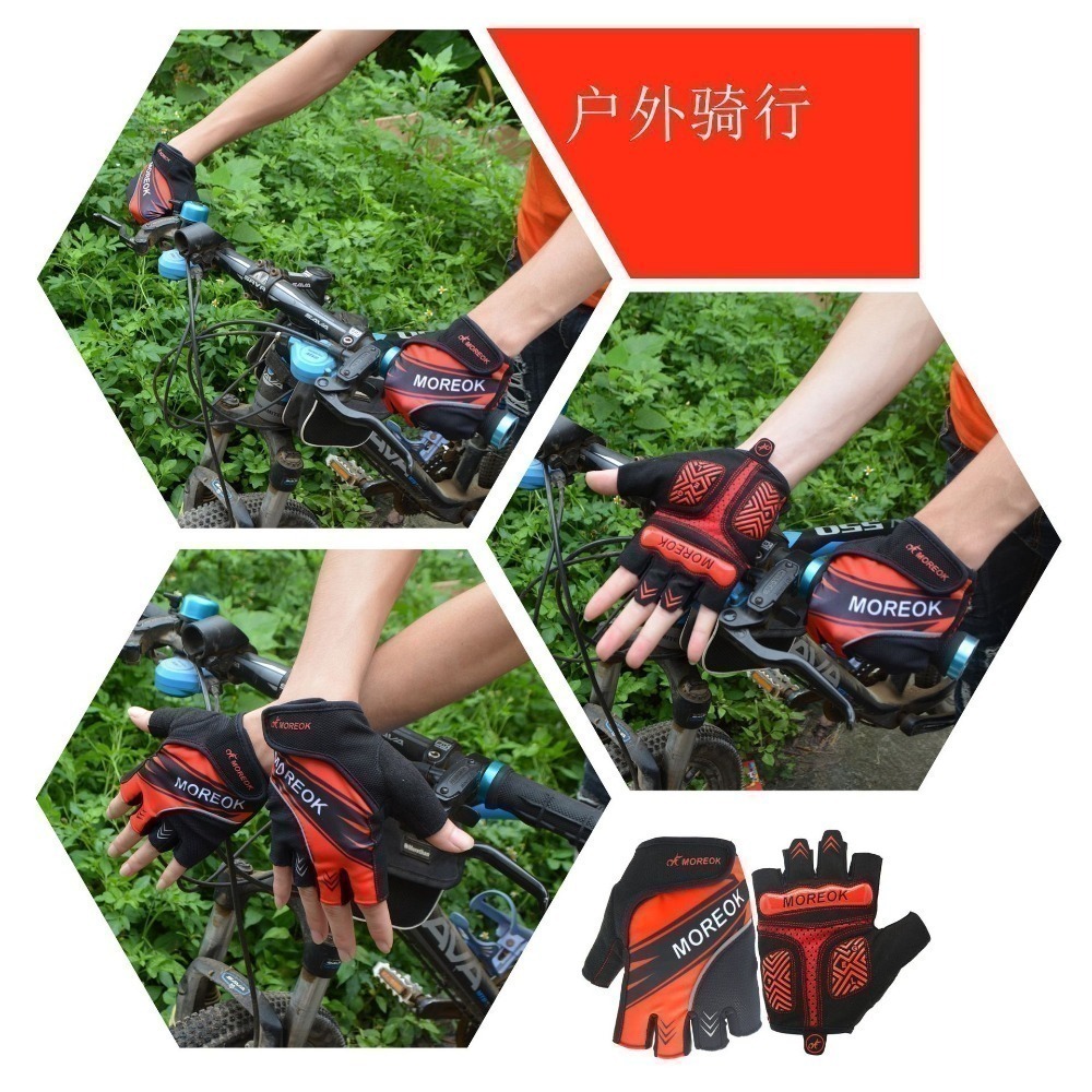 沃爾 MOREOK 巨人手套 自行車手套 GEL矽膠吸震墊 手心T型透氣設計 自行車半指手套 半指手套 腳踏車手套-細節圖5