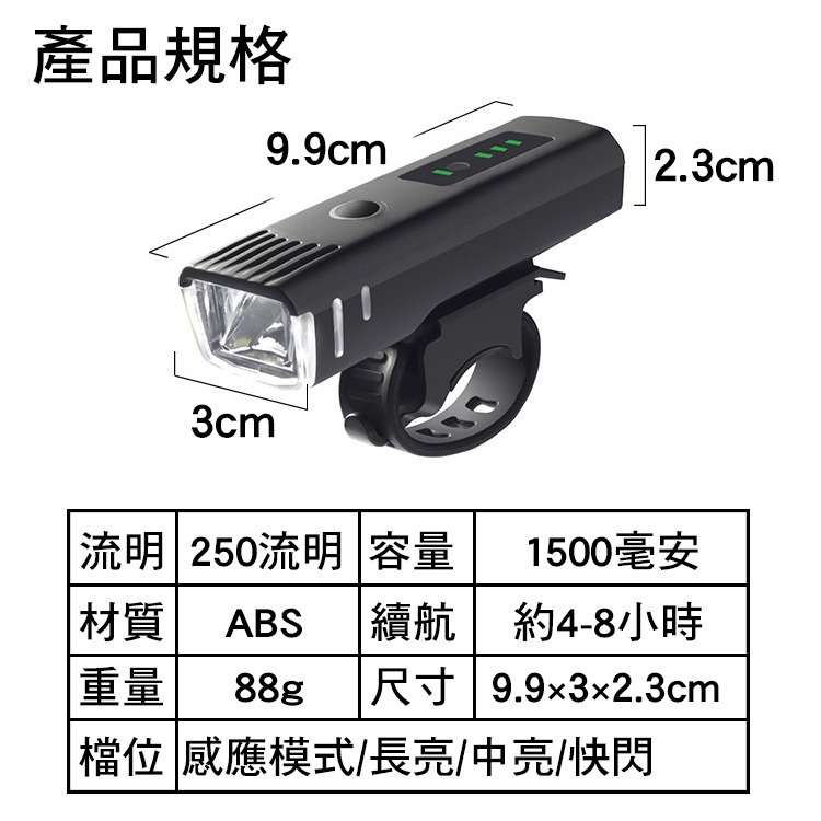 EOS220 250流明 自行車前燈 自行車燈 光感應+防水 腳踏車大燈 德規LED前燈 USB充電式頭燈-細節圖2