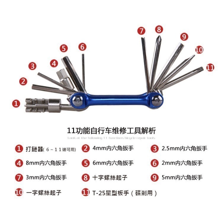 11合1 11合ㄧ 多功能工具組 自行車維修工具 摺疊工具 折疊工具 修車工具 環島隨身工具 隨車工具-細節圖3