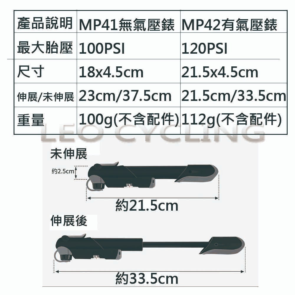 MP41 MP42 自行車打氣筒 攜帶式打氣筒 隨身打氣筒 迷你打氣筒 高壓打氣筒 (GIYO GP-41 可參考)-細節圖3