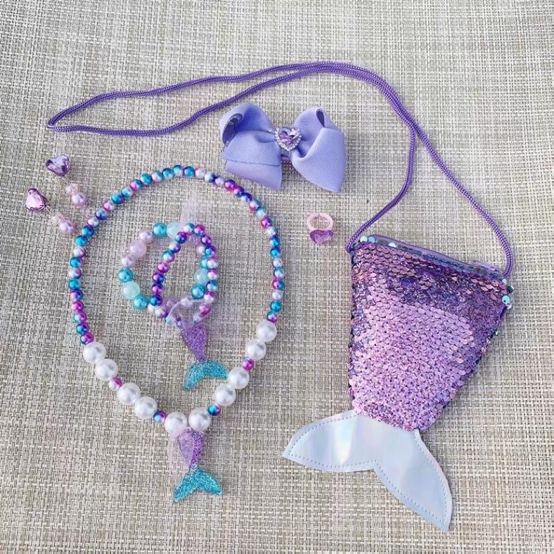 小腳呀🌟台灣現貨有發票✔️公主迷兒童外貿質感超好女童必備6件組項鍊小包手鍊耳環聖誕必備-細節圖3