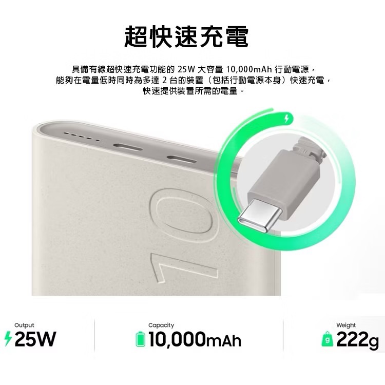 三星SAMSUNG EB-U2510原廠無線閃充行動電源 10,000mAh 25W Type-C快充 充電器 隨身電源-細節圖3