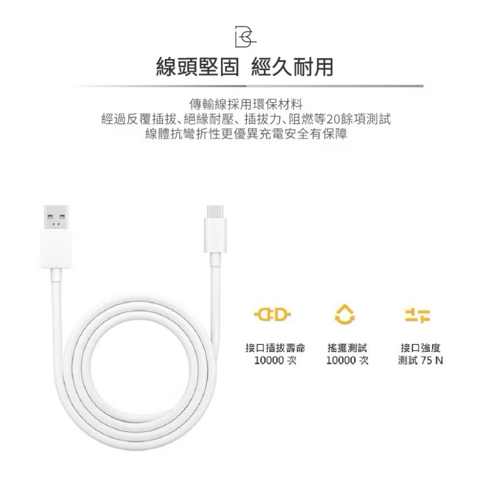 OPPO 【原廠SuperVOOC USB-A to Type-C 超級閃充線 (8A,1m)白色盒裝-細節圖3