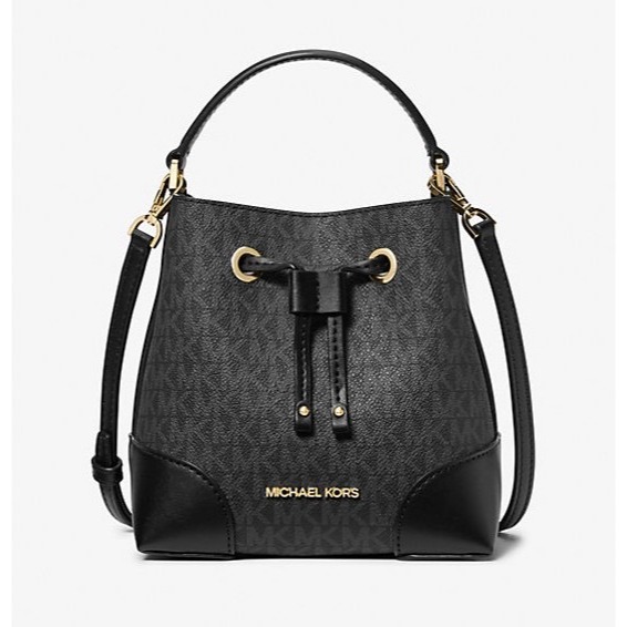【良威精品】MK Michael Kors 水桶包 束繩 小款 拚色  側背包-細節圖4