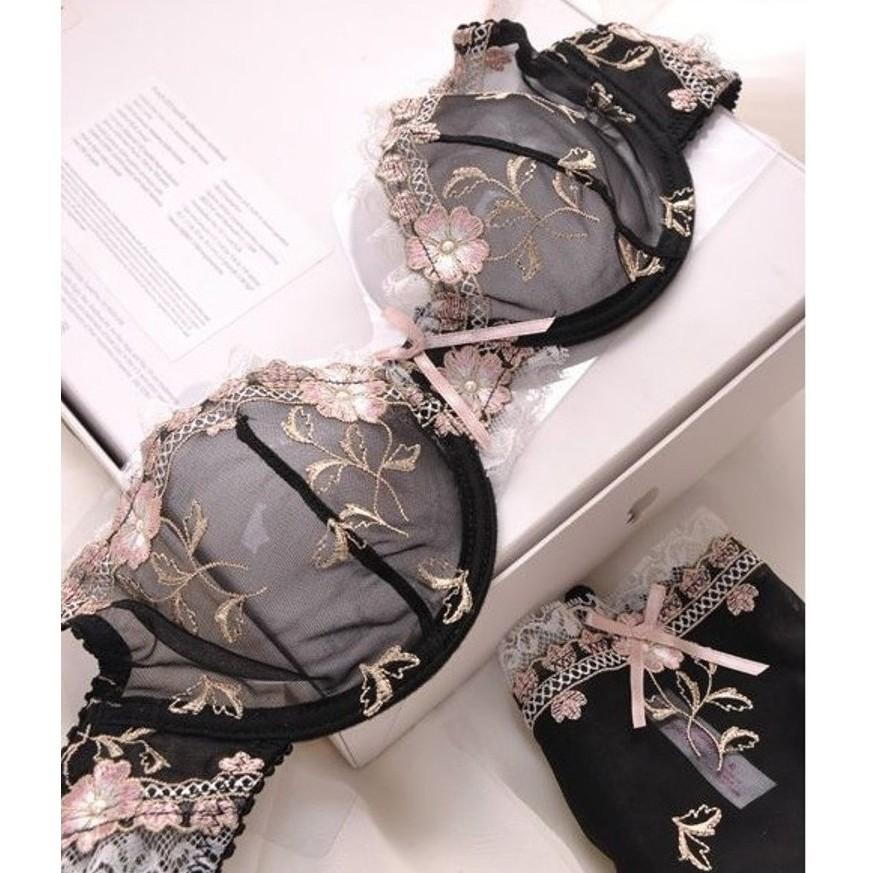 【現貨】精緻超薄款刺繡透明蕾絲 成套套裝 性感蕾絲超薄 舒適透氣內衣套裝 夏季涼爽舒適 性感嫵媚成套內衣-細節圖3