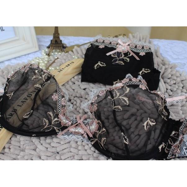 【現貨】精緻超薄款刺繡透明蕾絲 成套套裝 性感蕾絲超薄 舒適透氣內衣套裝 夏季涼爽舒適 性感嫵媚成套內衣-細節圖5