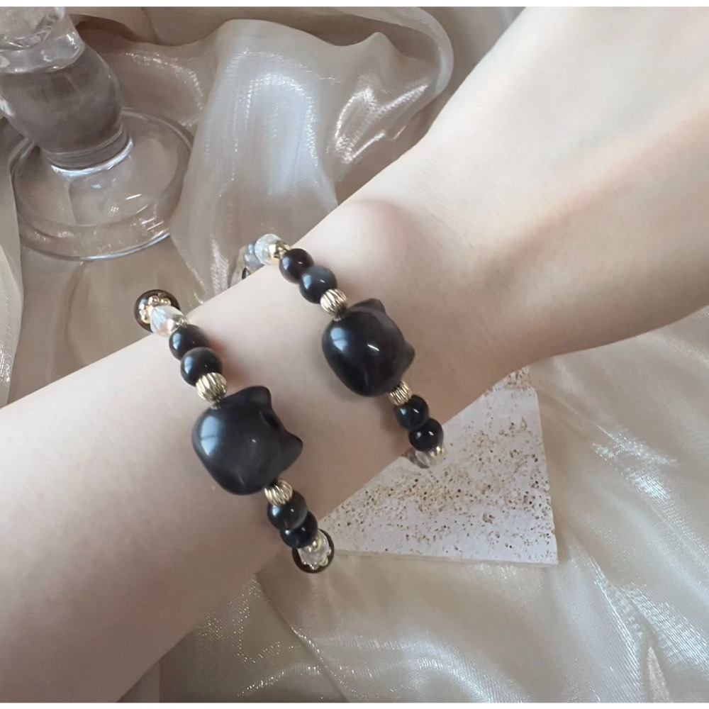 招財喵🐱｜銀曜石x高品拉長石｜避邪化煞、護身符、招財聚氣、舒緩情緒-細節圖2