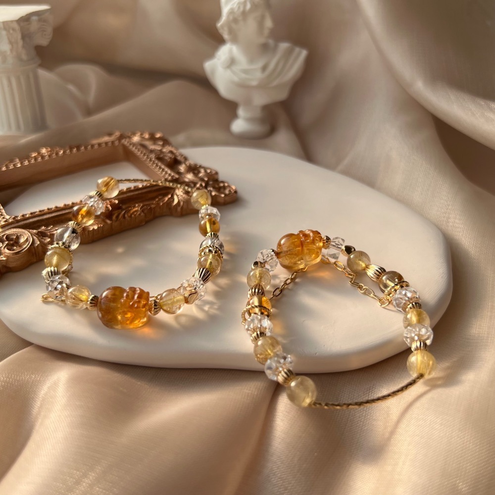 2號琥珀啤酒｜黃水晶貔貅、鈦晶 強力招正財 招偏財 可改手圍-細節圖2