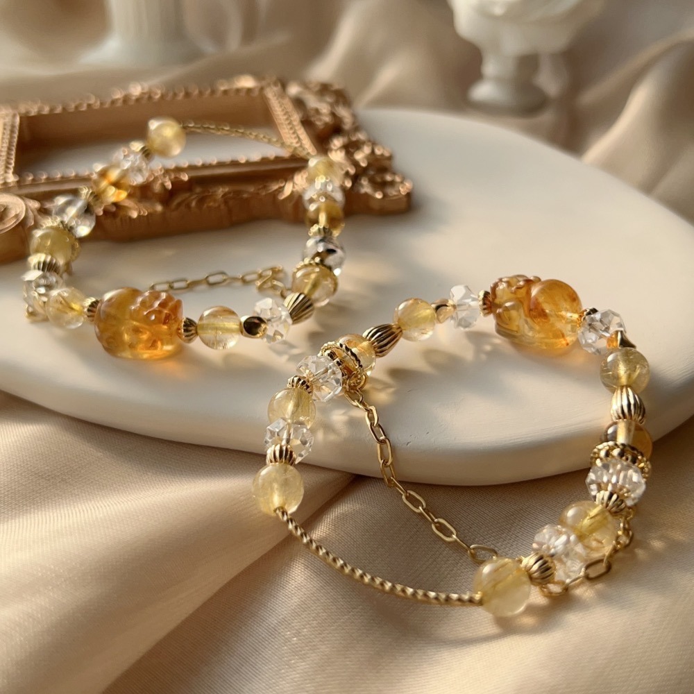 2號琥珀啤酒｜黃水晶貔貅、鈦晶 強力招正財 招偏財 可改手圍-細節圖3